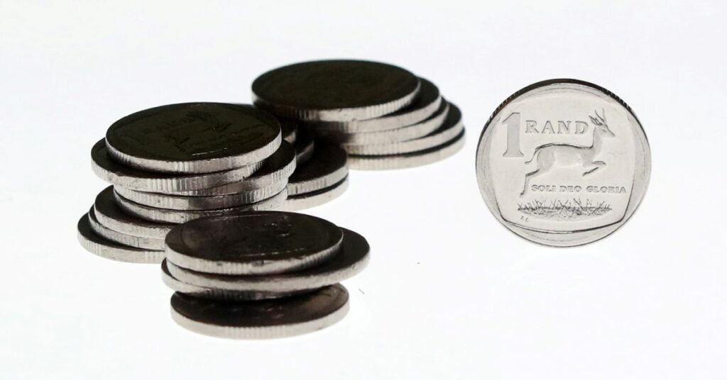 South African Rand coins are seen in this illustration picture