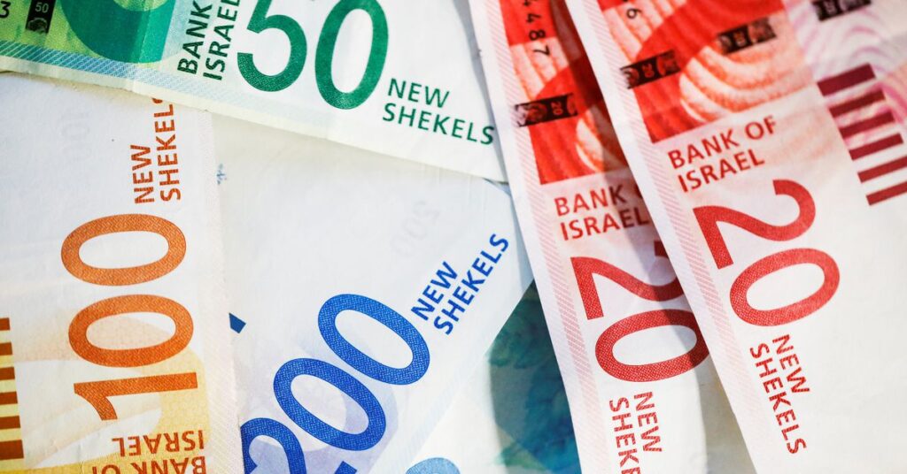 FILE PHOTO:New Israeli Shekel banknotes are seen in this picture illustration