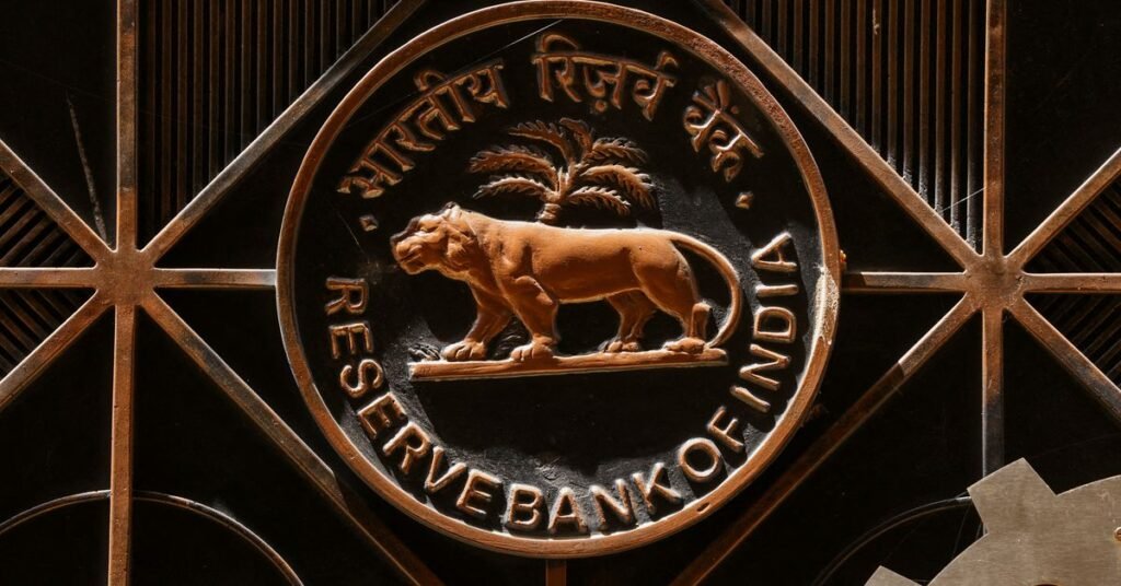 A Reserve Bank of India (RBI) logo is seen inside its headquarters in Mumbai