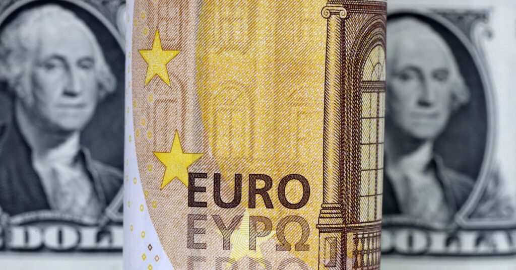 Illustration shows U.S. Dollar and Euro banknotes