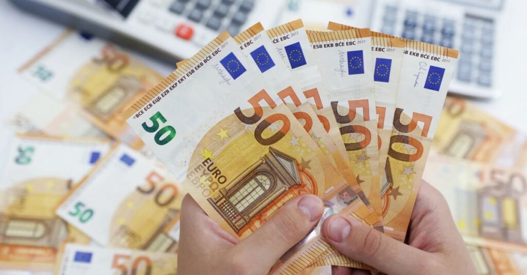 Illustration shows Euro banknotes