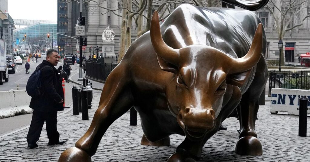 The Charging Bull or Wall Street Bull is pictured in the Manhattan borough of New York City