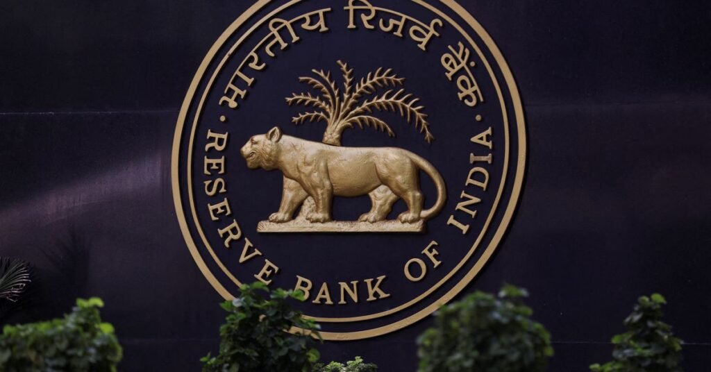 A Reserve Bank of India (RBI) logo is seen inside its headquarters in Mumbai