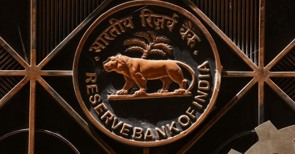 A Reserve Bank of India (RBI) logo is seen inside its headquarters in Mumbai