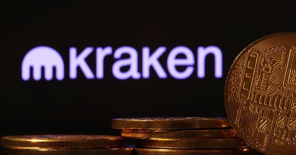 Illustration shows Kraken cryptocurrency exchange logo