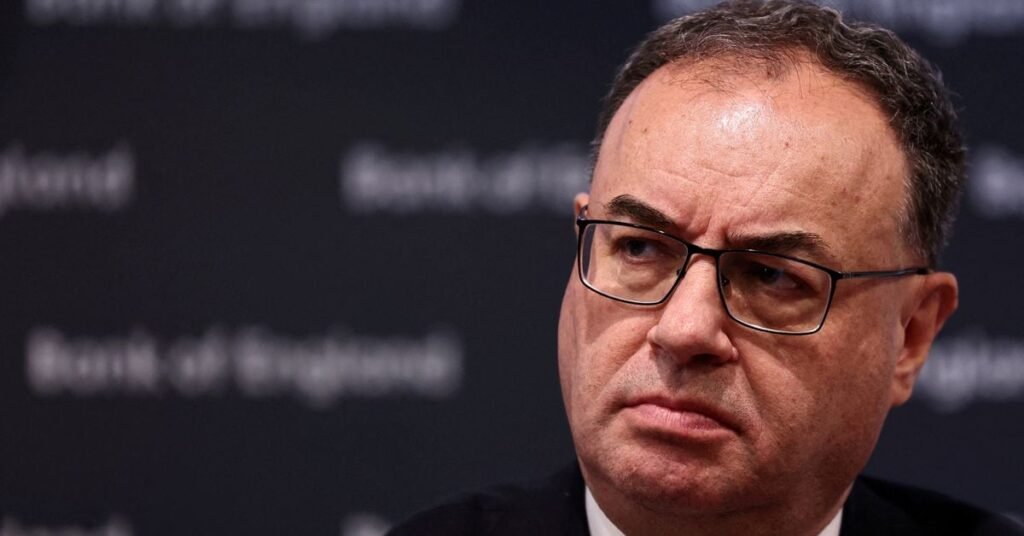 Governor of the Bank of England Andrew Bailey attends a press conference in London