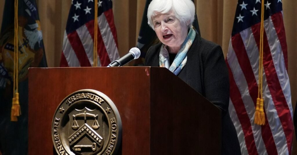 Treasury Secretary Janet Yellen speaks at IRS Headquarters in Washington