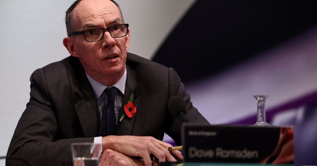 Deputy Governor for Markets and Banking of the Bank of England Dave Ramsden attends a press conference in London