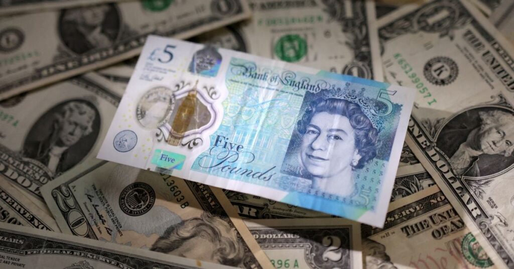 Illustration shows British Pound and U.S. dollar banknotes