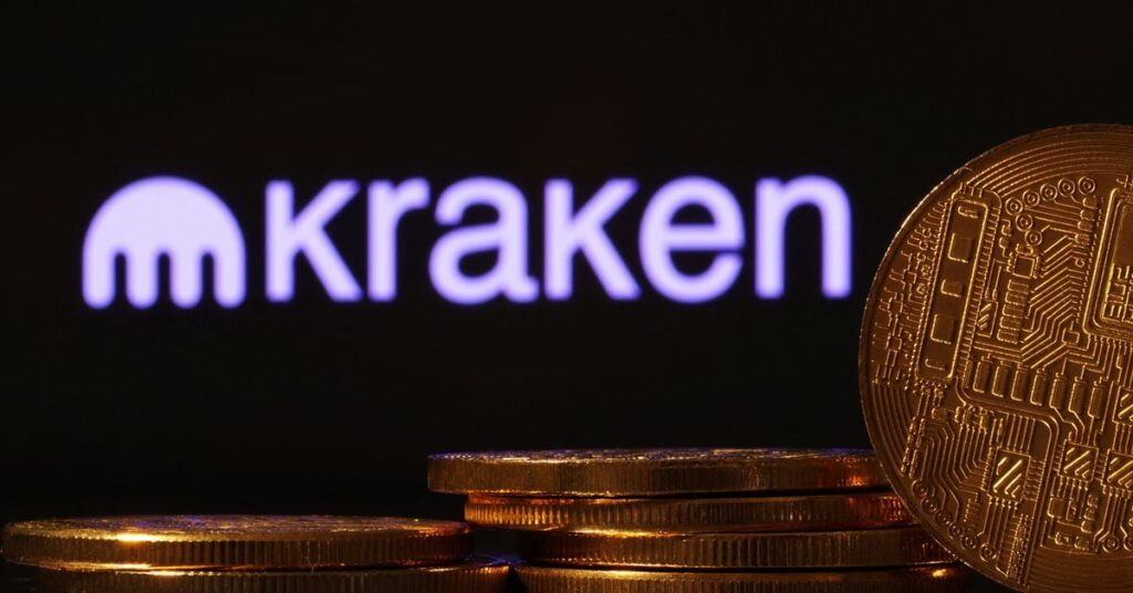Illustration shows Kraken cryptocurrency exchange logo