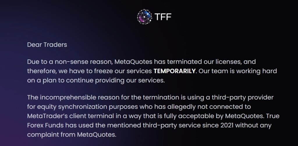 حصري: إغلاق شركة تداول الملكية True Forex Funds بواسطة MetaQuotes