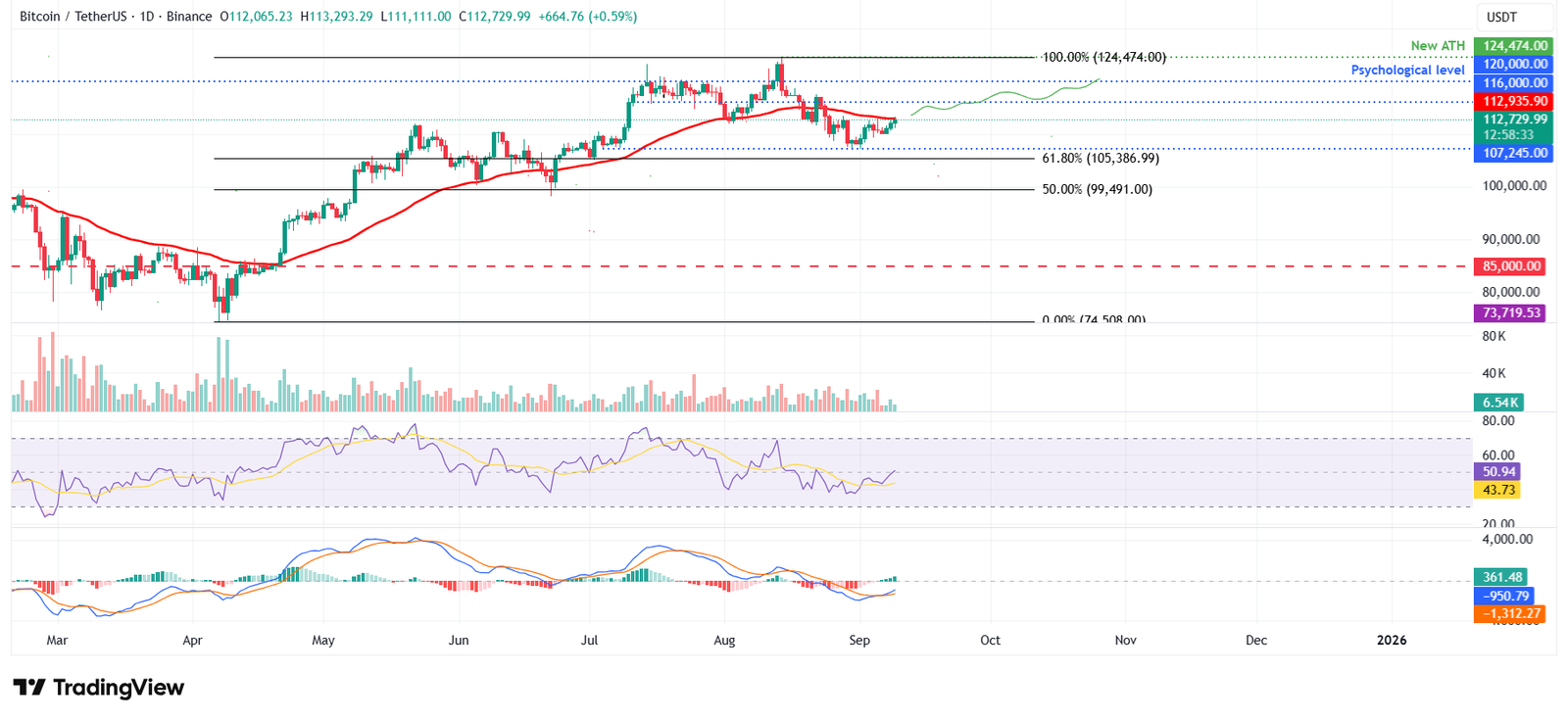 مخطط BTC/USDT اليومي 