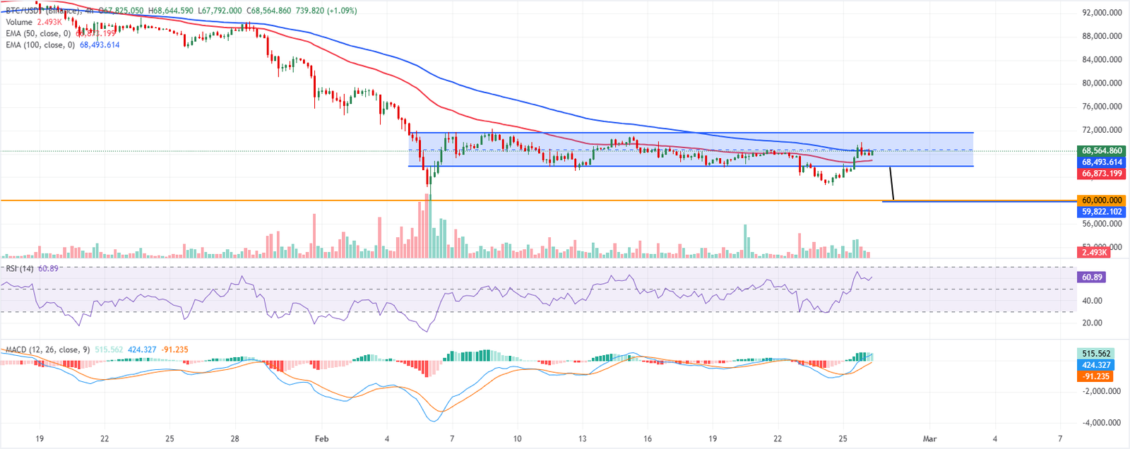 تحليل الرسم البياني BTC/USDT (بينانس)